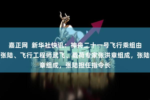 嘉正网  新华社快讯：神舟二十一号飞行乘组由航天驾驶员张陆、飞行工程师武飞、载荷专家张洪章组成，张陆担任指令长